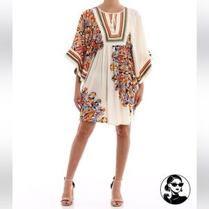 ⭐️NWT⭐️Tory Burch beach tunic Embroidered Ivory Boho Dress with Multicolor Print